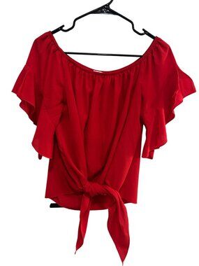 Luckymore Red Off-Shoulder Tie Front Ruffle Sleeve Top Size XL Coquette Bohemian